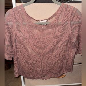 Say What? Mauve Lace Cropped Blouse